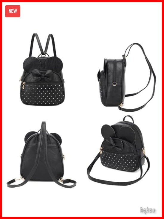 Mini Backpack Bowknot Polka Dot Daypack Convertible Shoulder Bag Purse Faux